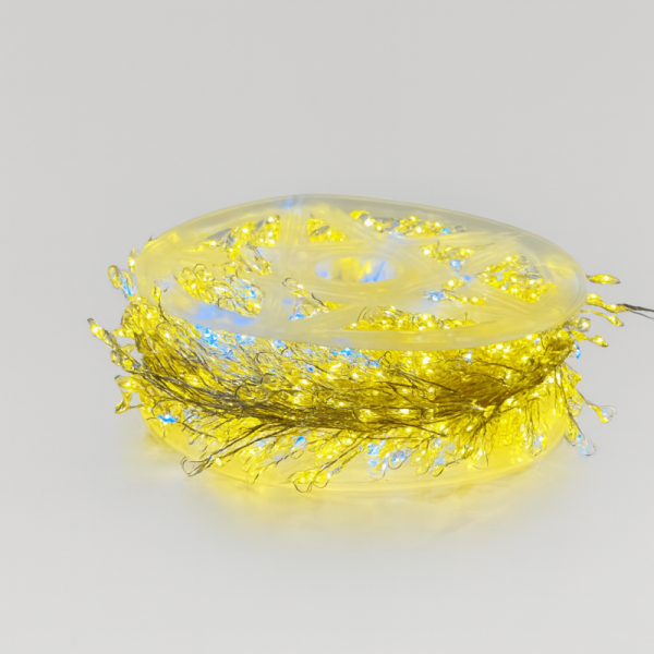 Гирлянда МИШУРА провод белый 50м, 1500 LED тепло-желтый +1флеш син