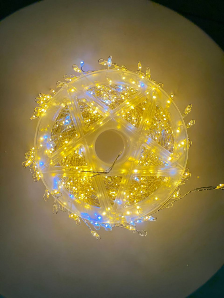 Гирлянда МИШУРА провод белый 30м, 1000 LED -желтый+1 флеш