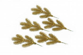 Ветка (лапка) литая золото в глиттере (уп. 5шт)