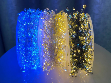 Гирлянда МИШУРА провод белый 50м, 1500 LED тепло-желтый +1флеш син