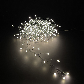 Декор гирлянда КАПЕЛЬКИ на зеленом проводе 400 макро ламп белый свет 1000 см