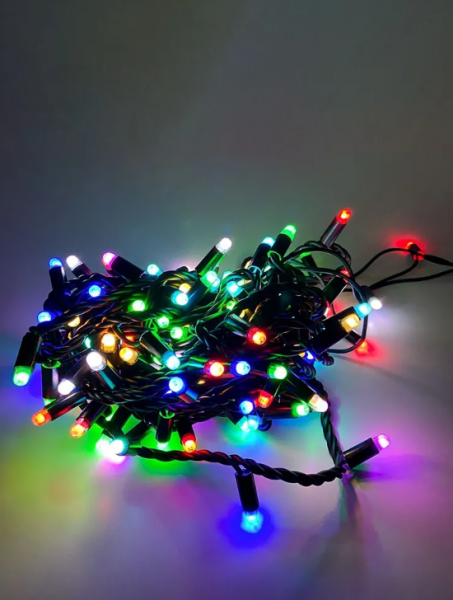 Электрогирлянда нить "Хамелеон" 125 мульти RGB ламп , черный каучуковый провод 10м, для улицы